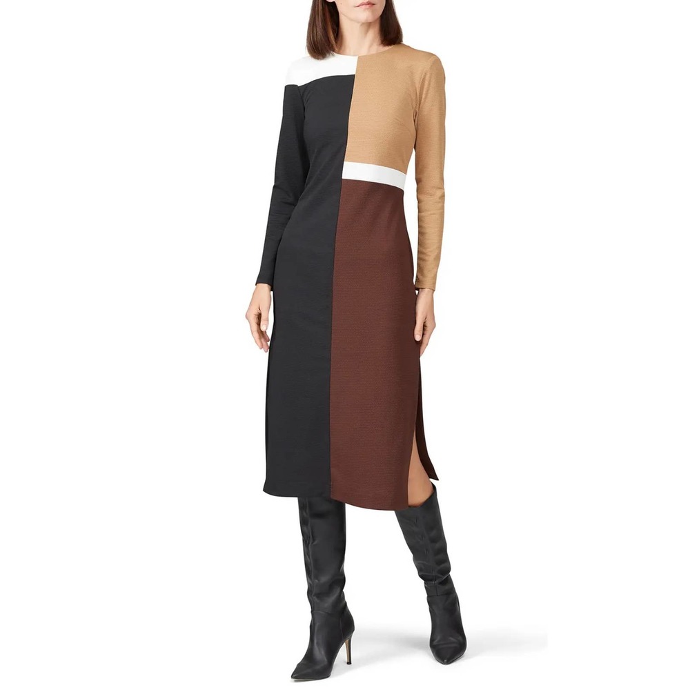 Slate & Willow Joelle Knit Colorblock Brown Black Long‎ Sleeve Midi Dress Size S
